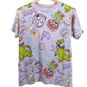 Nickelodeon Rugrats All Over Print Purple T-Shirt Reptar Tommy Chuckie M